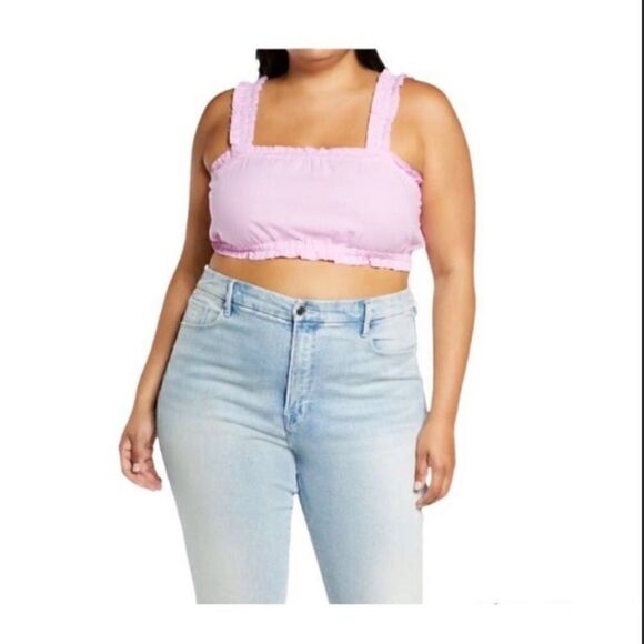 BP Purple Tulip Sleeveless Gathered Crop Tank Top Square Neck Women's NWT - Picture 1 of 6